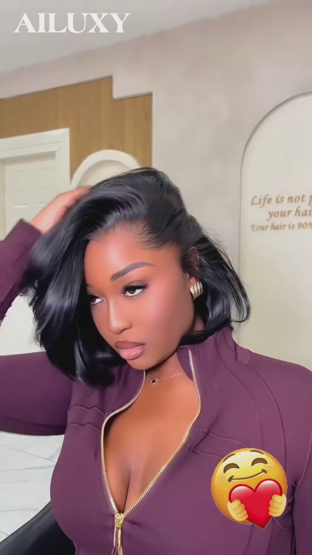 AILUXY Perruque Lisse 13x4 Dentelle Frontale - Design de Coiffure - 100% Cheveux Humains