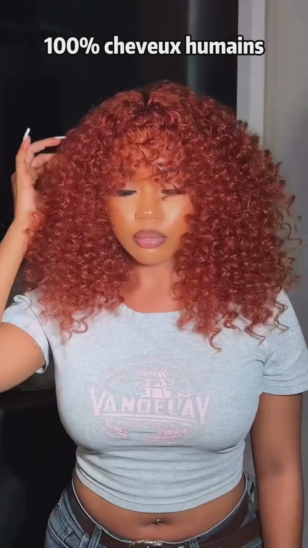 AILUXY Perruque Bouclée Frange Couleur Cuivré Vibrant, Style Afro Moderne et Éclatant