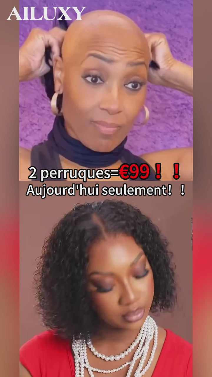 AILUXY 2 Perruques=€99 Pixie Perruque Postiche Dentelle 3x3 et 13x4 Lace Frontal Promotion en 100% Cheveux Humains