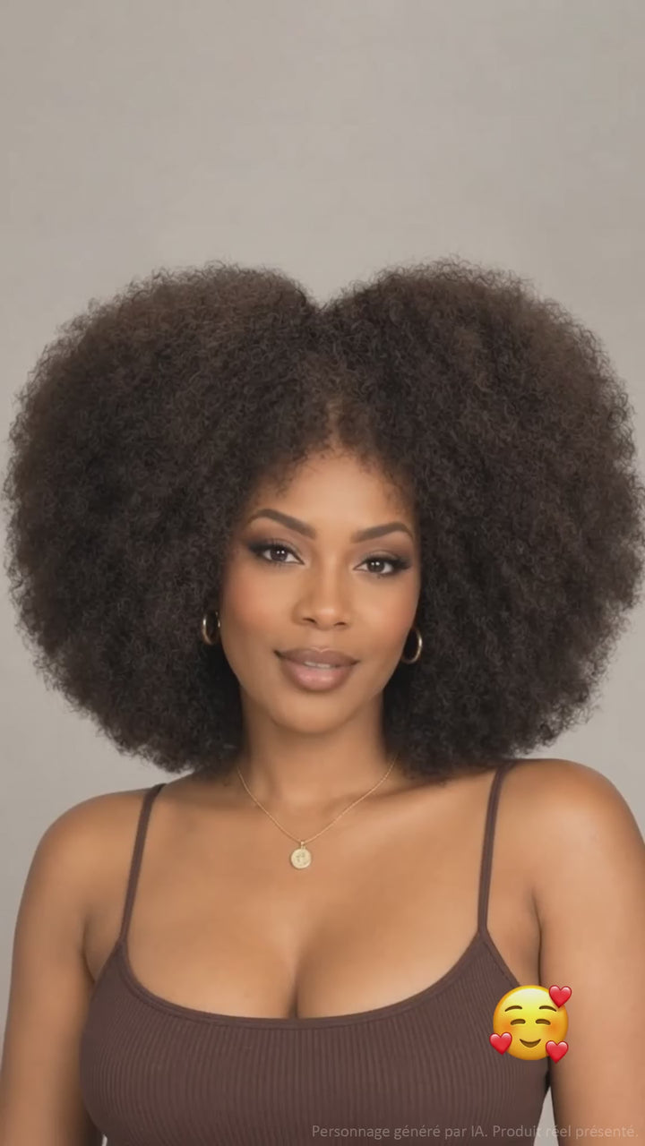 AILUXY Perruque Bob Avec Frange Afro Curly Sans Colle Perruque Couleur Marron