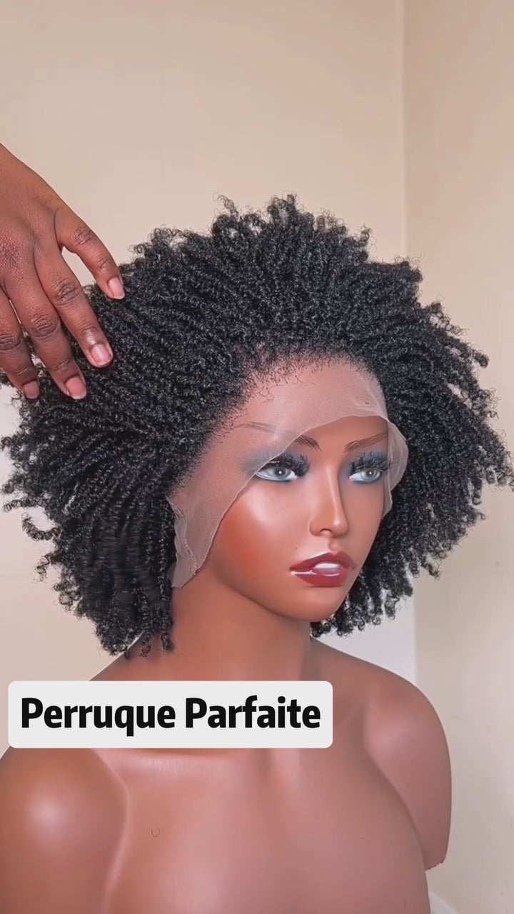 AILUXY Perruque en Cheveux Humains à Boucles Ressort Noires, Lace Front 13×4 Transparente, Style Frais et Décontracté, Facile à Entretenir, Modèle Tendance