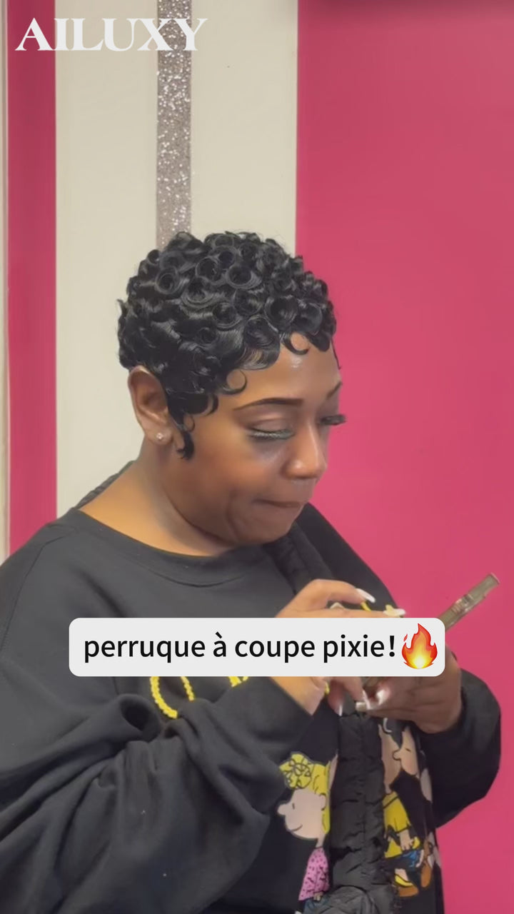 AILUXY Perruque Pixie Finger Wave | Sans Lace, 100% Cheveux Humains, Fabriquée à la Machine