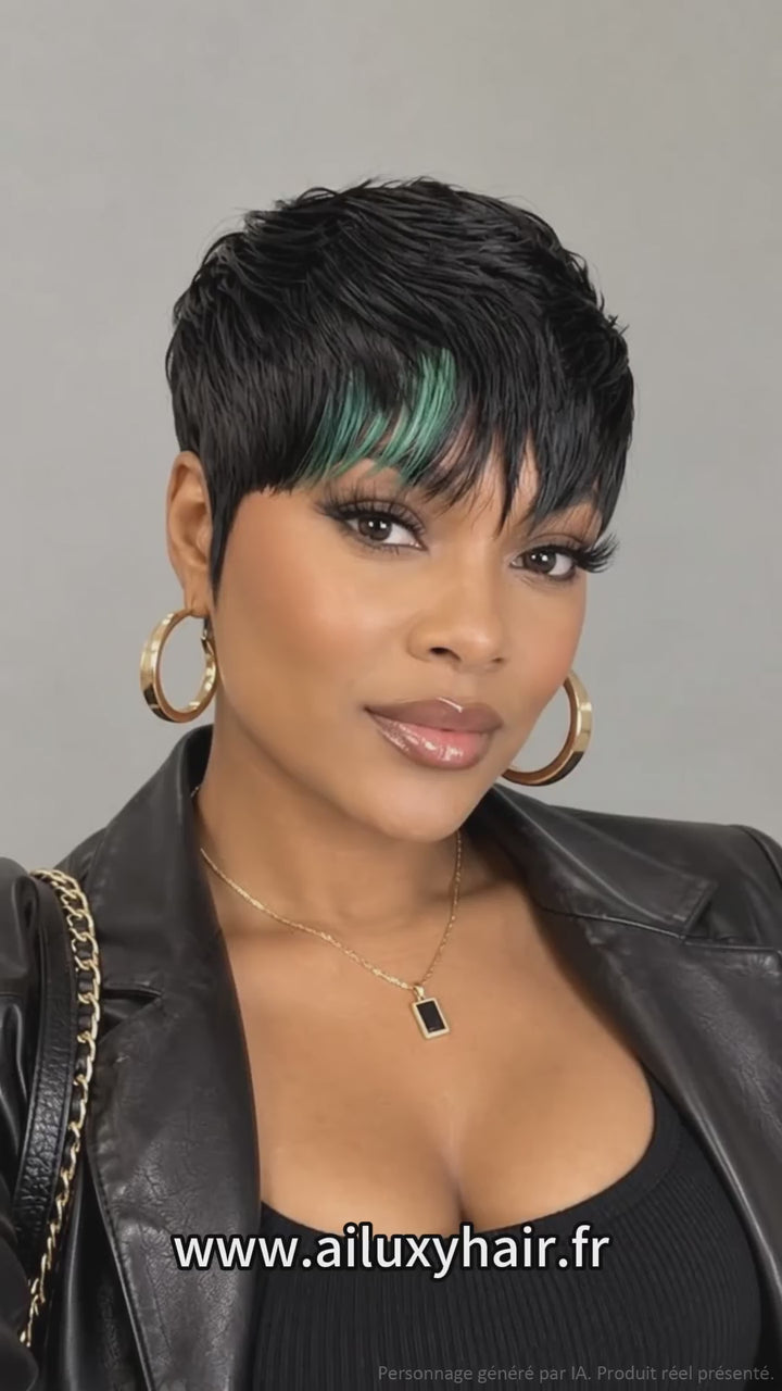 AILUXY Short Black Wig 100% Human Hair as shown in the video 3-4 days to receive + A beautiful gift