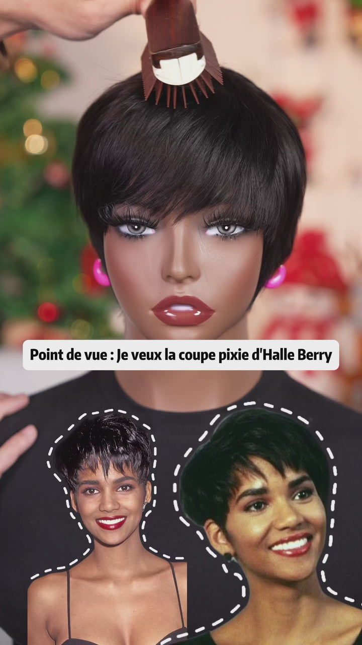AILUXY Perruque Pixie Courte Lisse  Et Perruque Pixie Courte à Boucles Ondulées Sculptées avec FrangeFacile à Porter et à Entretenir, Coiffure Pratique pour Femme Moderne au Quotidien