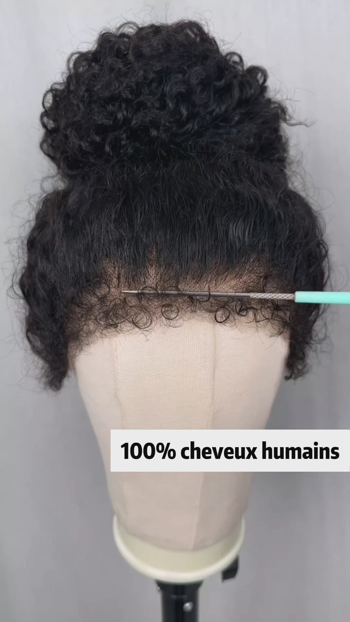 AILUXY Perruque Crépue Chignon Boule en Cheveux Humains, Dentelle Transparente 13×4 Invisible, Style Simple Vivant, Facile à Porter et à Coiffer, Modèle Tendance pour Femmes