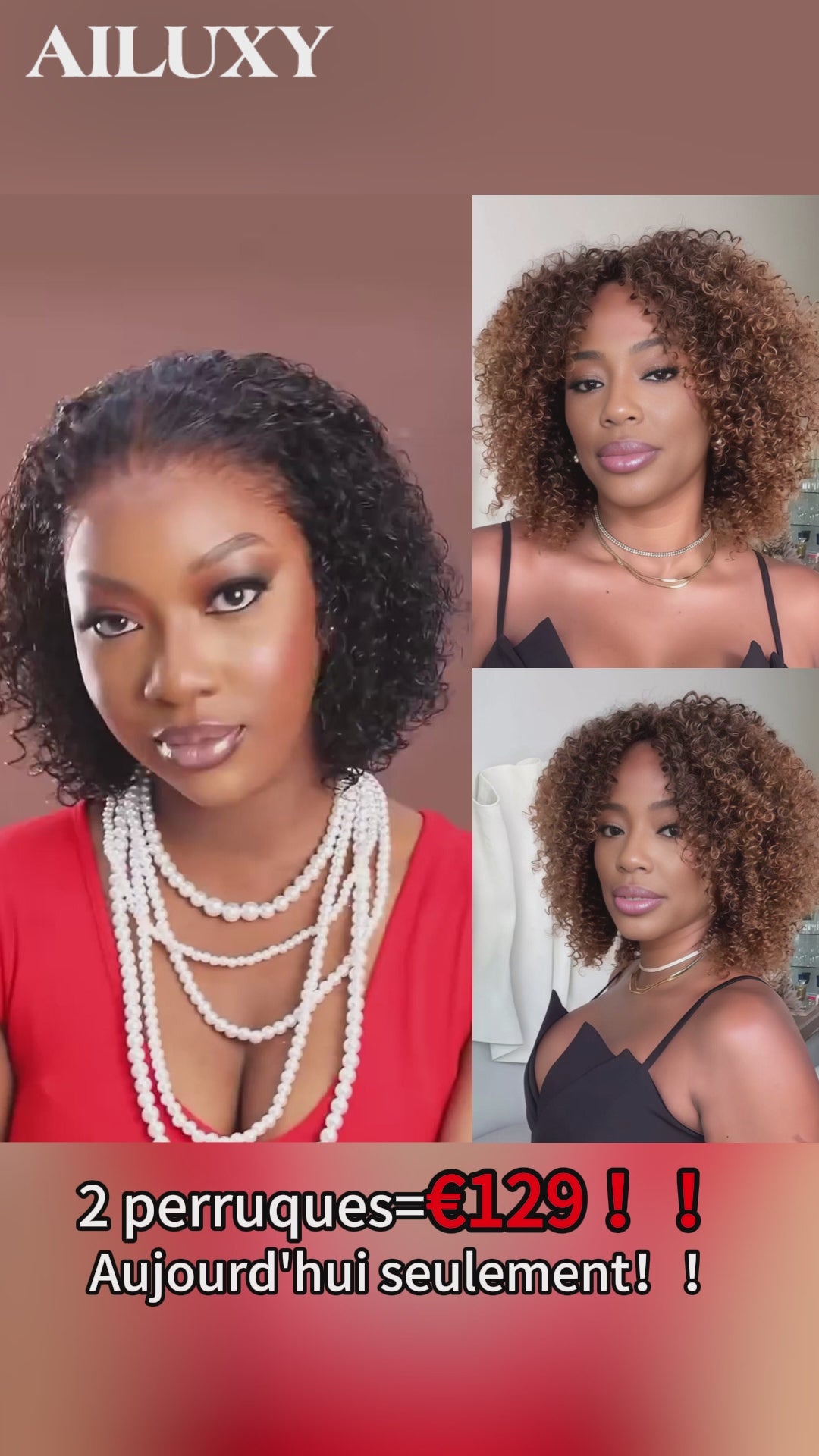 AILUXY 2 Perruques=€129 full machine 4/27 curly et 13x4 Lace Frontal Perruque en 100% Cheveux Humains