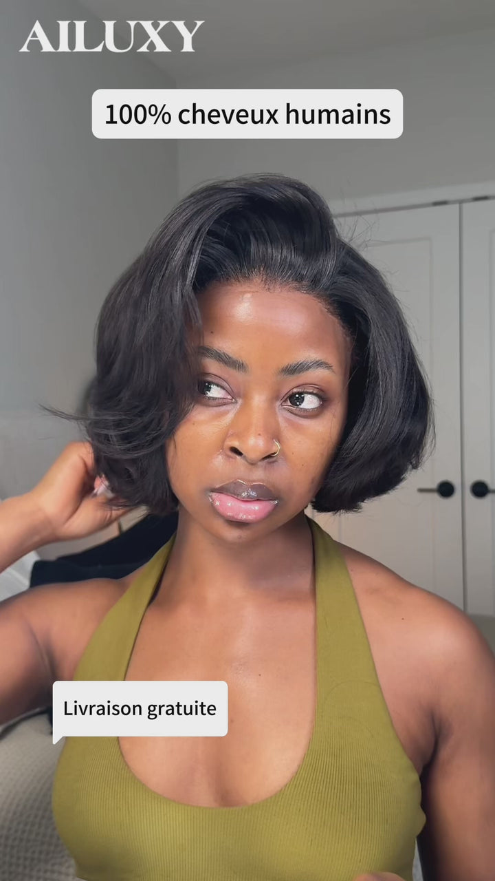 AILUXY Perruque 13×4 dentelle Bob Natural color, Identique à l'image