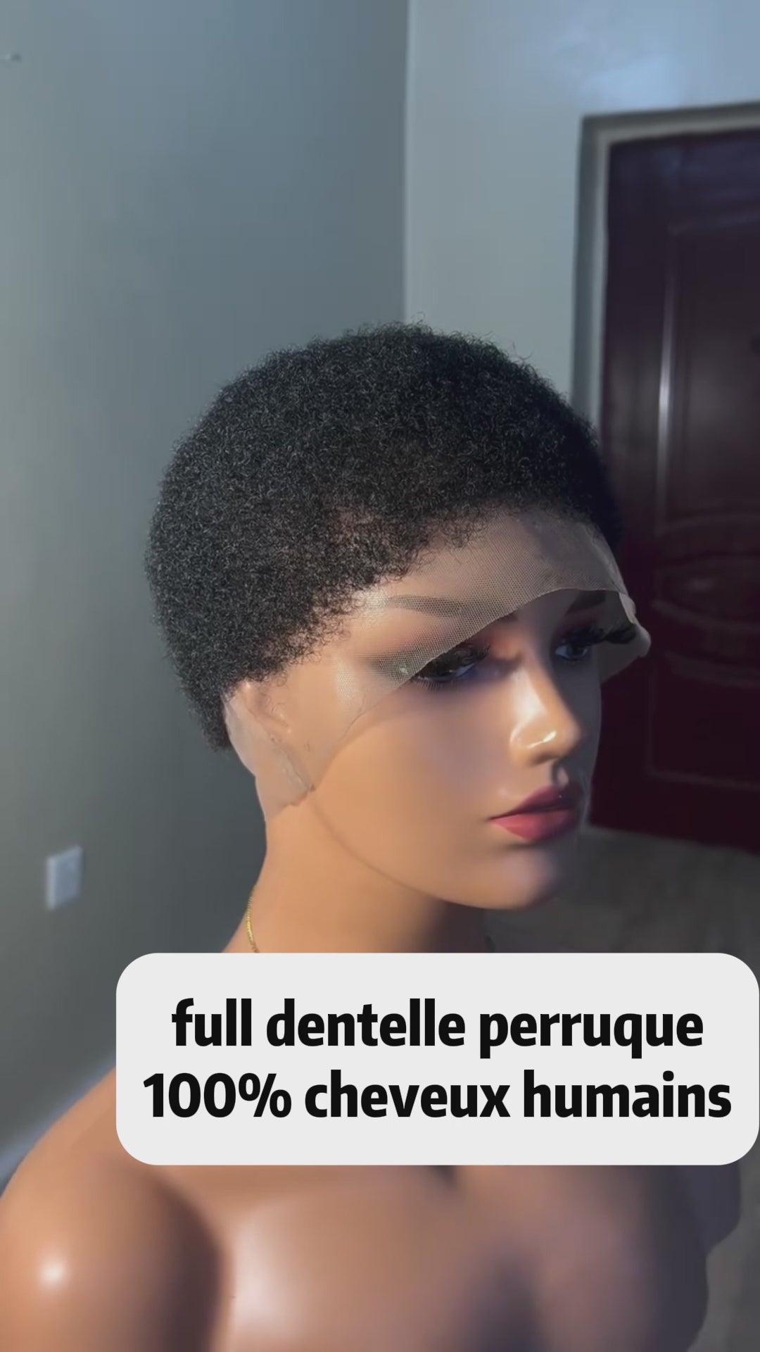 AILUXY Perruque Courte Curly Afro Naturelle - Cheveux Brésiliens Avec Full Lace Confortable et  Réspirante, Noire Naturelle ,100 % cheveux humains