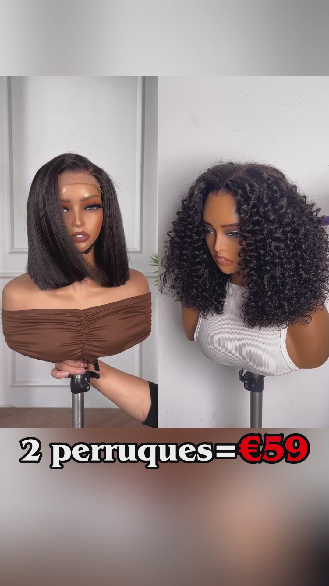 AILUXY 2 Perruques = €59 | Lot 2 Perruques Cheveux Blended Lace Front Bob Lisse + Bouclé Courte Naturelle
