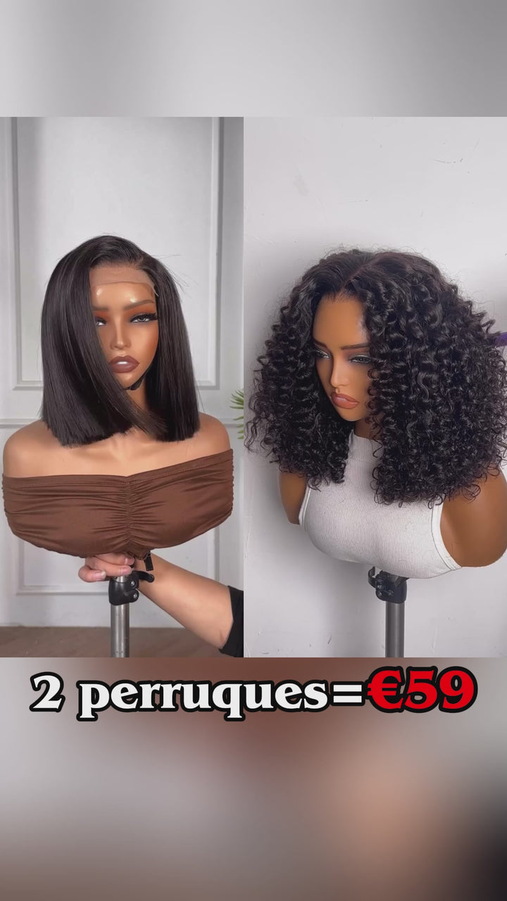AILUXY 2 Perruques = €59 | Lot 2 Perruques Cheveux Blended Lace Front Bob Lisse + Bouclé Courte Naturelle