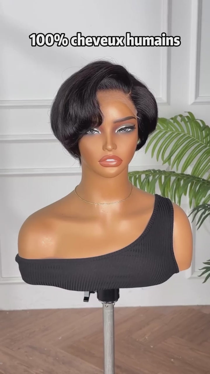 AILUXY Perruque Bob Ondulée Latérale Lace Front Invisible Cheveux Naturels Humains