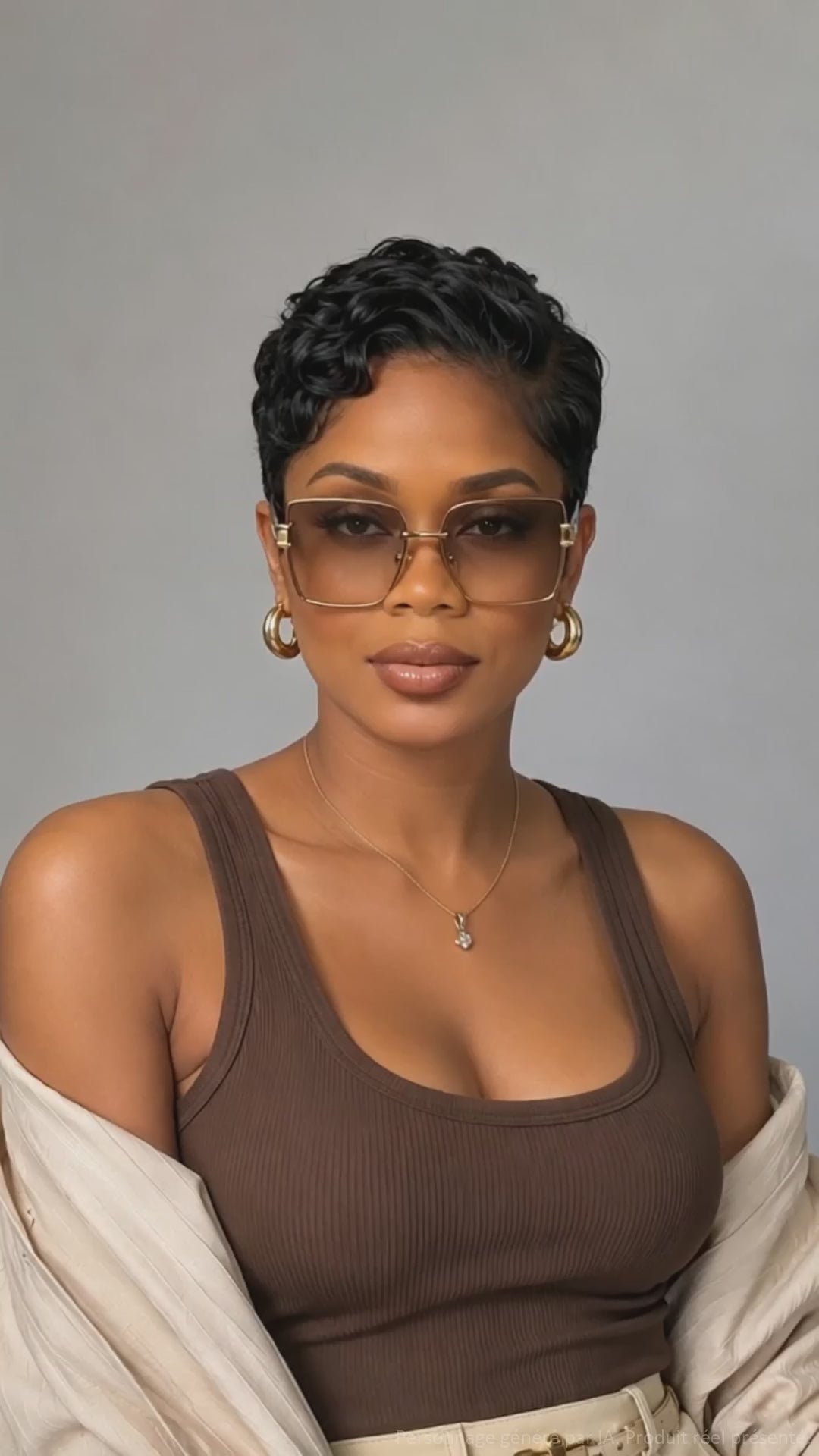 AILUXY AILUXY Perruque Lace Front Courte Pixie Bouclée Noir Naturel - Dentelle Suisse