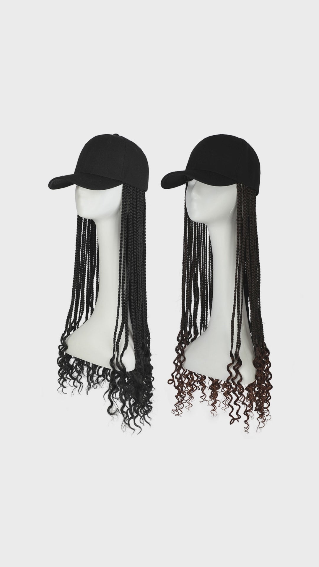 AILUXY Casquette avec Perruque Longue Tresses avec Boucles à la Fin Noir naturel/Marron foncé- Identique à la photo