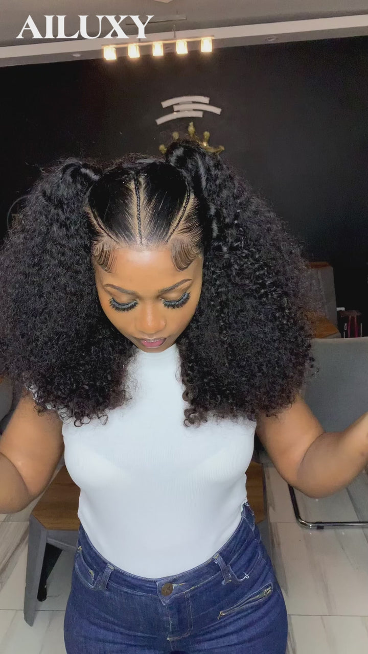 AILUXY Perruque Curly Tressée 13x4 Lace Frontal - 100% Cheveux Humains Comme la photo