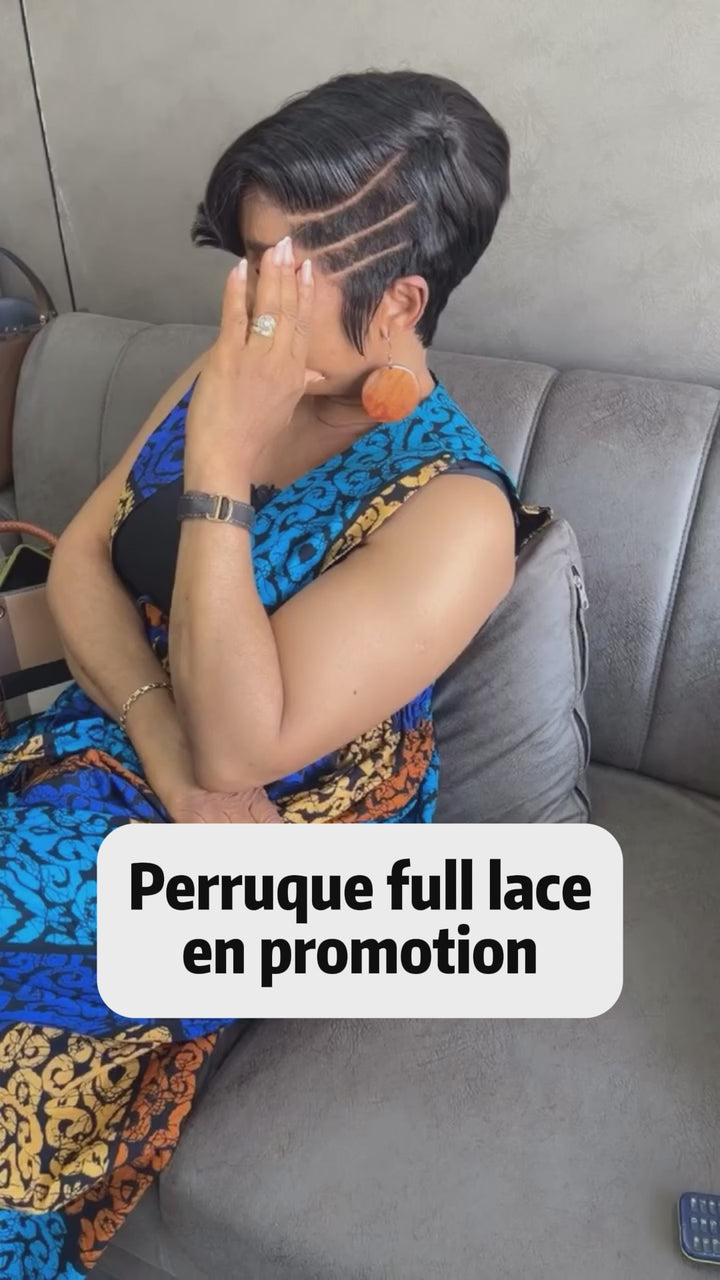 AILUXY Perruque Coupe Pixie Tendance Full lace Intégral, Motifs Gravés Sur les Côtés