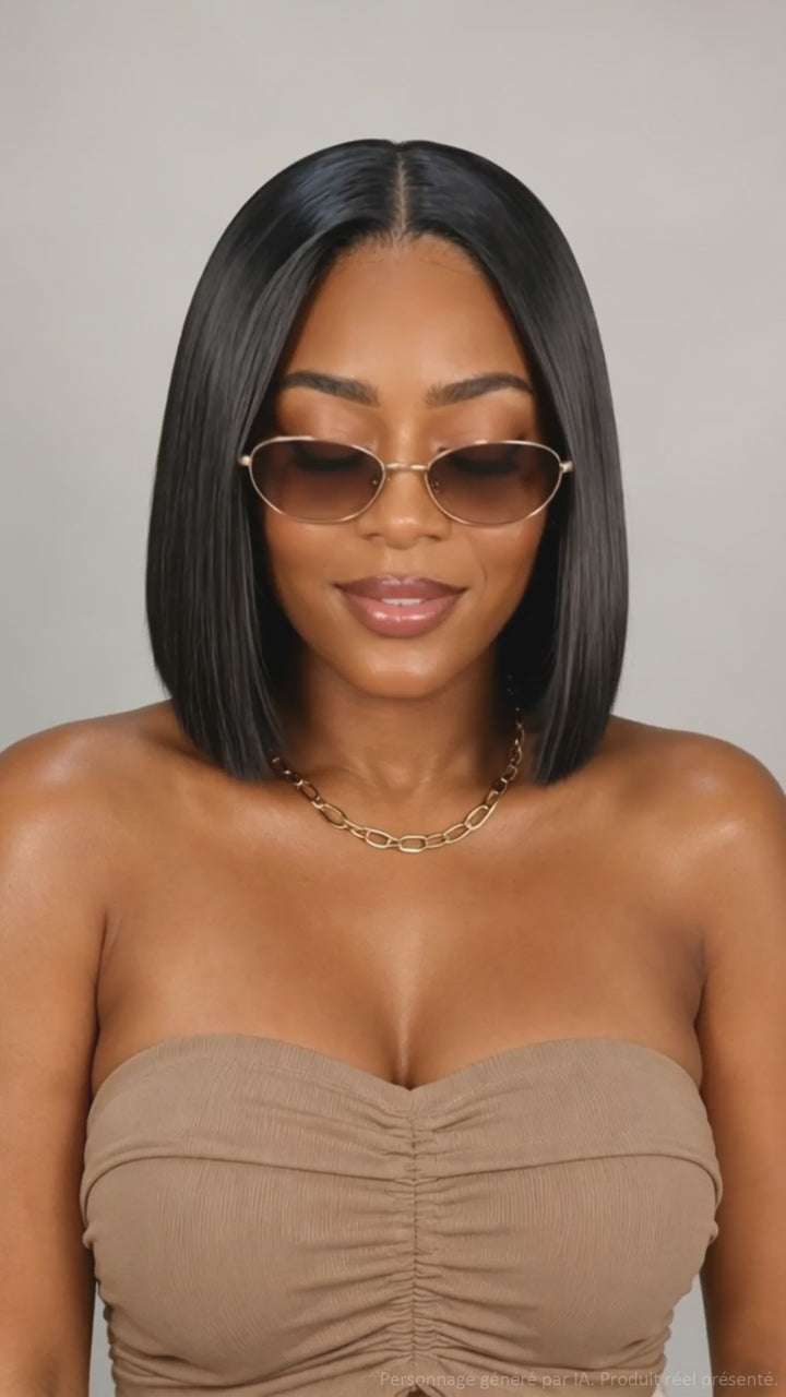 Vente Flash AILUXY 2x6 Lace Closure Perruque Lisse Bob perruque Couleur naturelle 200% densité 100% cheveux humains