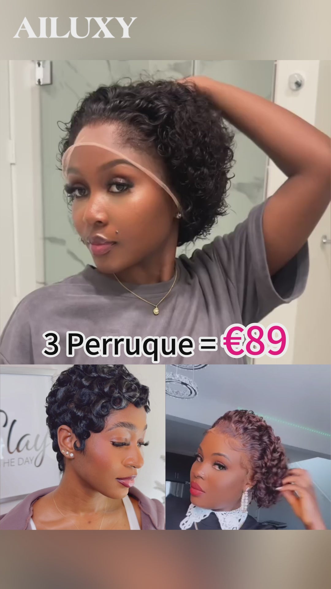 AILUXY 3 Perruque COMBO | Petites Boucles Élégantes- Modèle le plus vendu