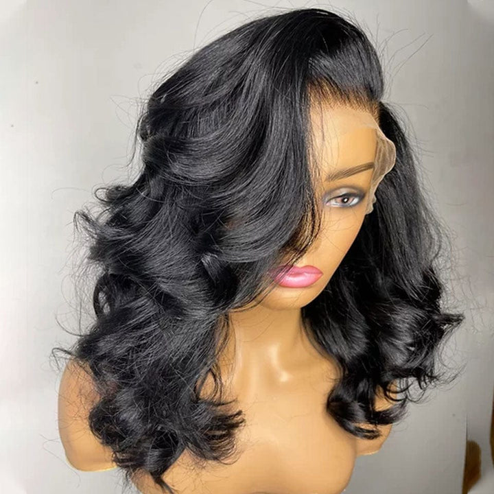AILUXY 13x4 Lace Frontal Perruque Courte Body Wave Bob Perruque Couleur Naturelle 250% densité 100% cheveux humains