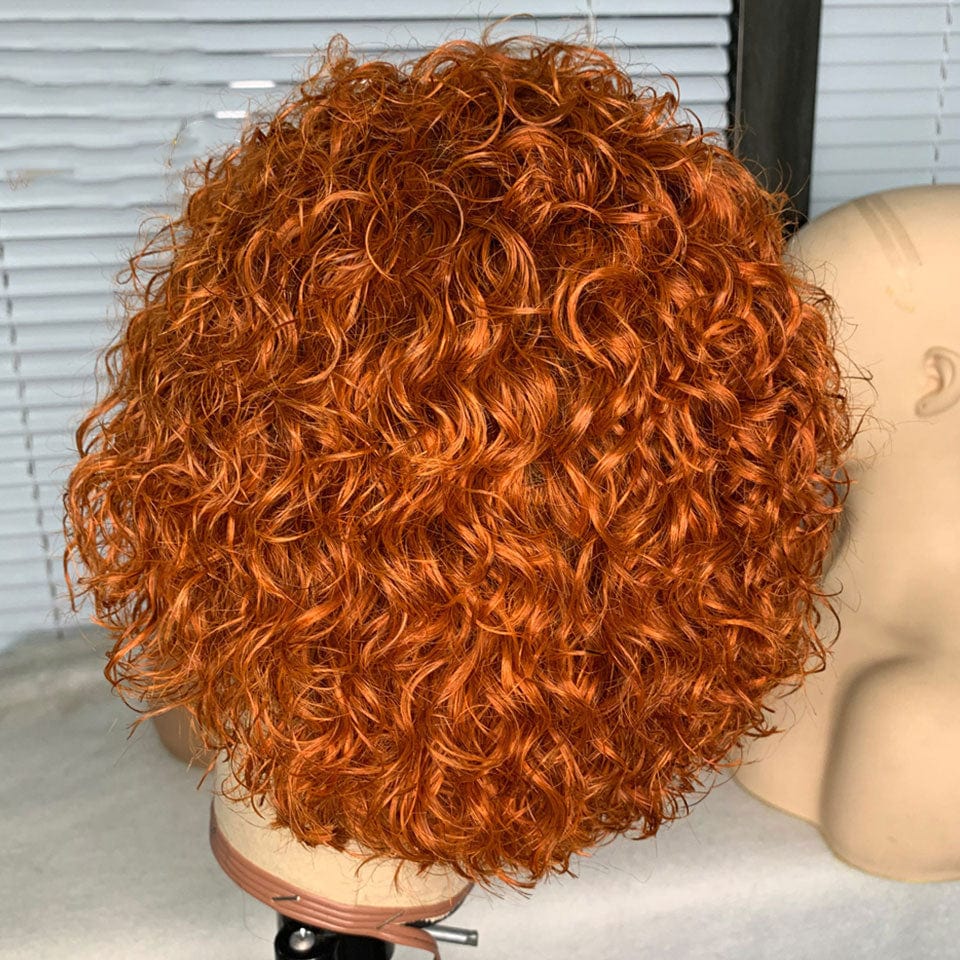 AILUXY T Part Lace Gingembre Orange Bouclé Courte Perruque 100% Cheveux Humains