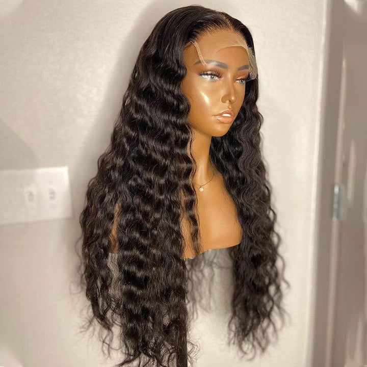 AILUXY 4x4 Lace Closure Perruque Natural Wave Longue 250% densité 100% cheveux humains