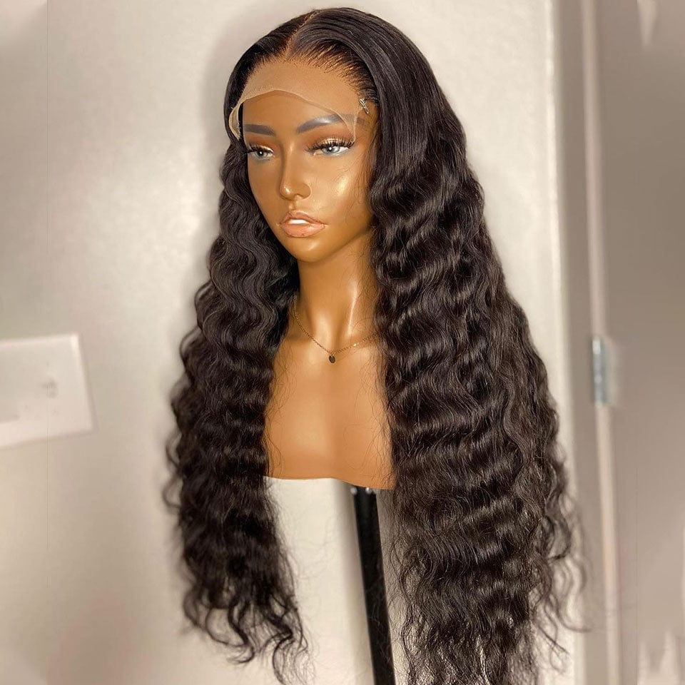AILUXY 4x4 Lace Closure Perruque Natural Wave Longue 250% densité 100% cheveux humains