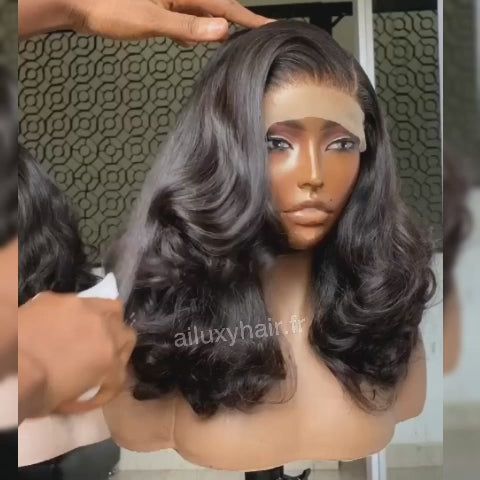 AILUXY 13x4 Lace Frontal Perruque Courte Body Wave Bob Perruque Couleur Naturelle 250% densité 100% cheveux humains