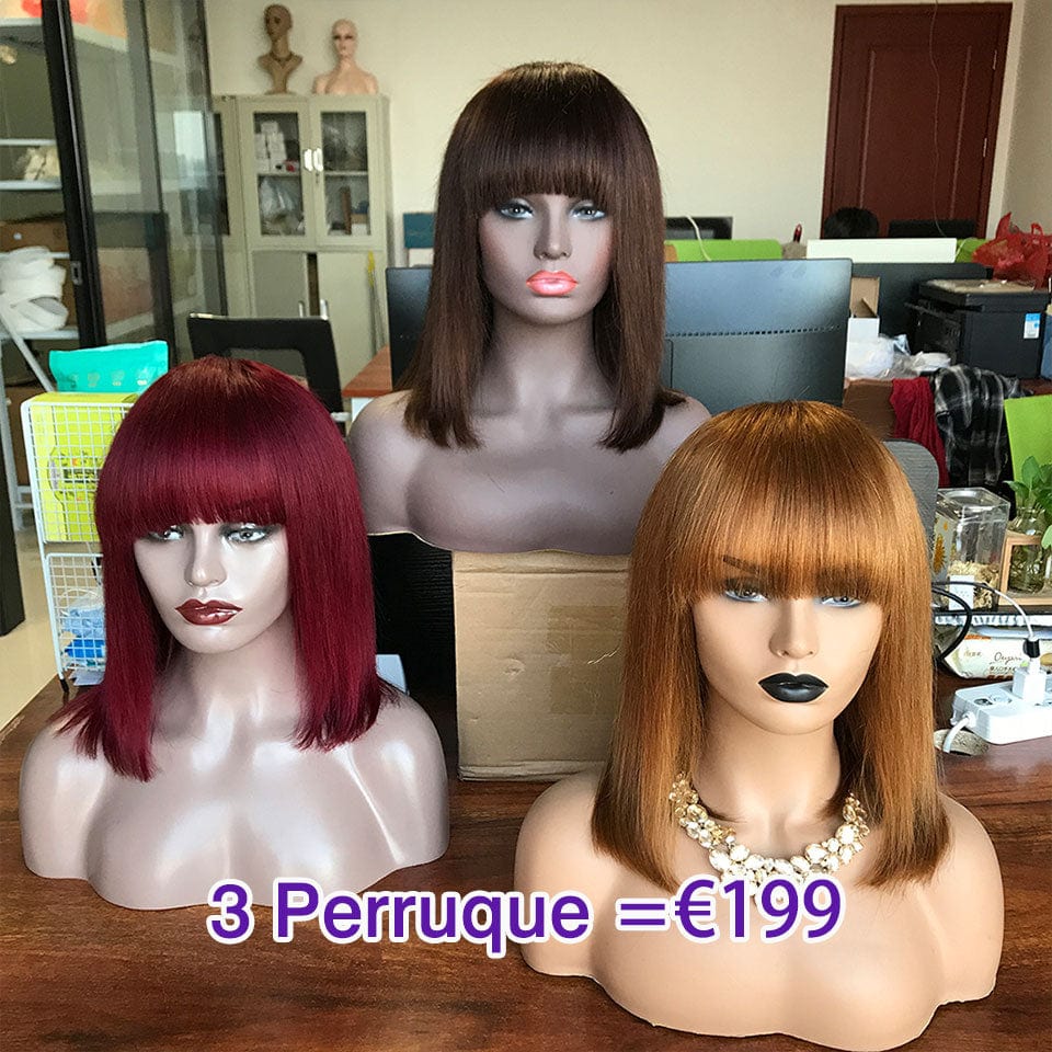 ailuxyhair-fr 200% / 10 AILUXY À PRIX CASSÉ 3 Perruques Avec Frange Rouge Foncé, Noir et Marron