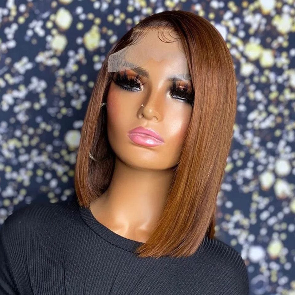 ailuxyhair-fr AILUXY 13x4 Lace Closure Chocolat Brun 4# Bob Perruque Lisse Courte Perruque En Coupe Carrée 100% Cheveux Humains