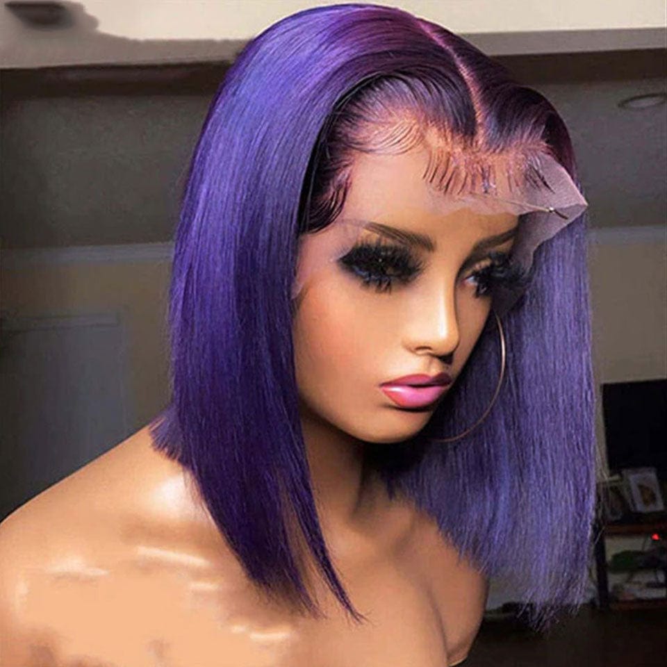 ailuxyhair-fr AILUXY 13x4 Lace Front Perruque Lisse Courte Violet Bob Perruque Coupe Carrée 100% Cheveux Humains