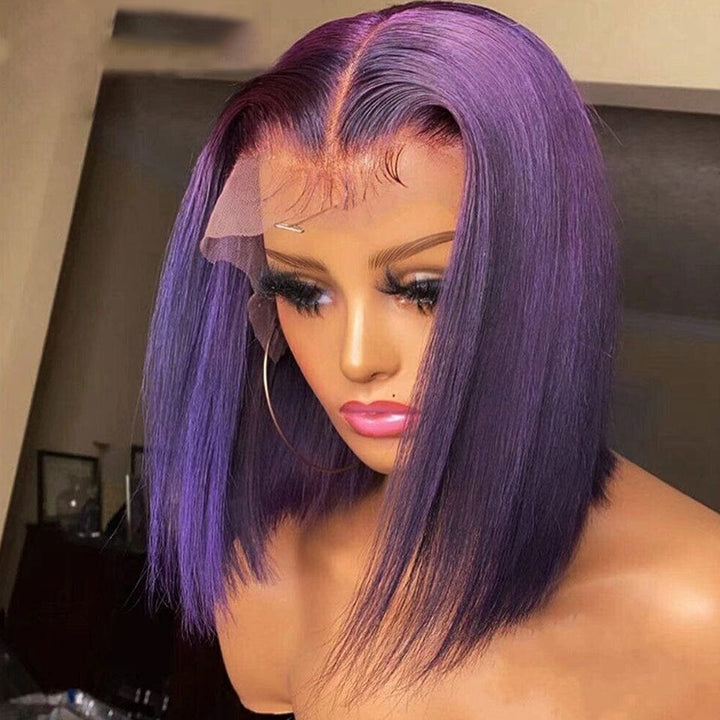 ailuxyhair-fr AILUXY 13x4 Lace Front Perruque Lisse Courte Violet Bob Perruque Coupe Carrée 100% Cheveux Humains