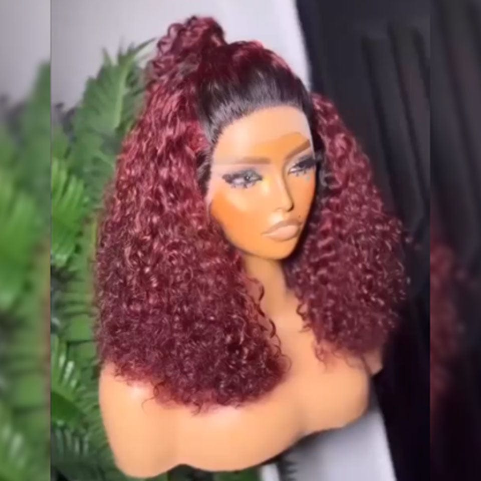 ailuxyhair-fr AILUXY 13x4 Lace Frontal 99J Avec Racine Noire Bouclé Perruque Couleur Mixte 1B99J