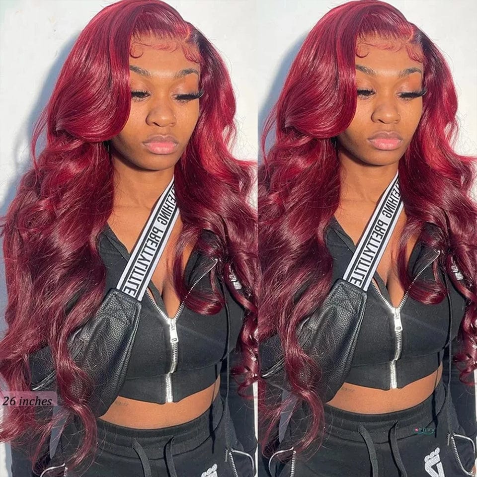 ailuxyhair-fr AILUXY 13x4 Lace Frontal 99J Bourgogne Body Wave Longue Perruque 100% Cheveux Humains