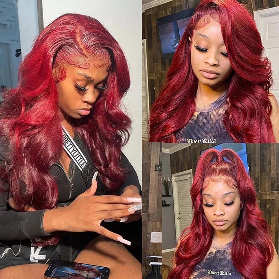 ailuxyhair-fr AILUXY 13x4 Lace Frontal 99J Bourgogne Body Wave Longue Perruque 100% Cheveux Humains