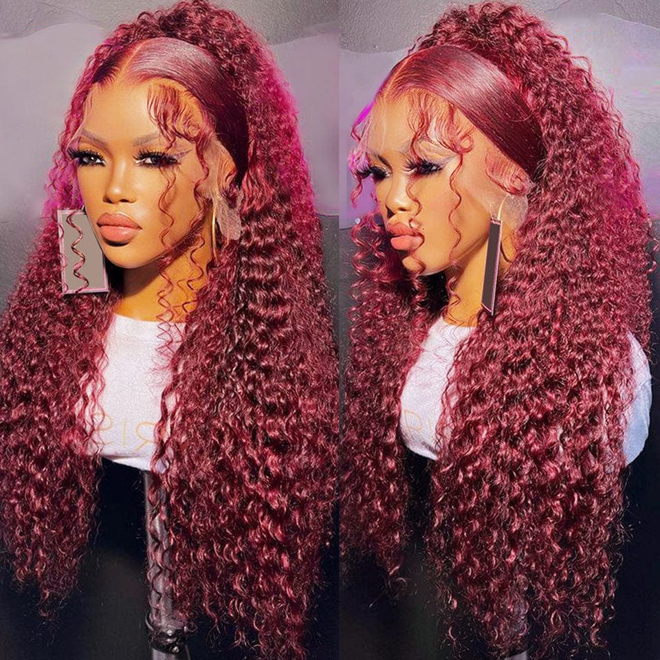 ailuxyhair-fr AILUXY 13x4 Lace Frontal 99J Bourgogne Bouclée Longue Perruque 100% Cheveux Humains