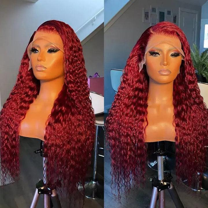 ailuxyhair-fr AILUXY 13x4 Lace Frontal 99J Bourgogne Bouclée Longue Perruque 100% Cheveux Humains