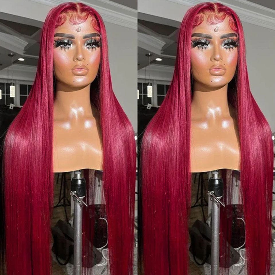 ailuxyhair-fr AILUXY 13x4 Lace Frontal 99J Bourgogne Lisse Longue Perruque 100% Cheveux Humains