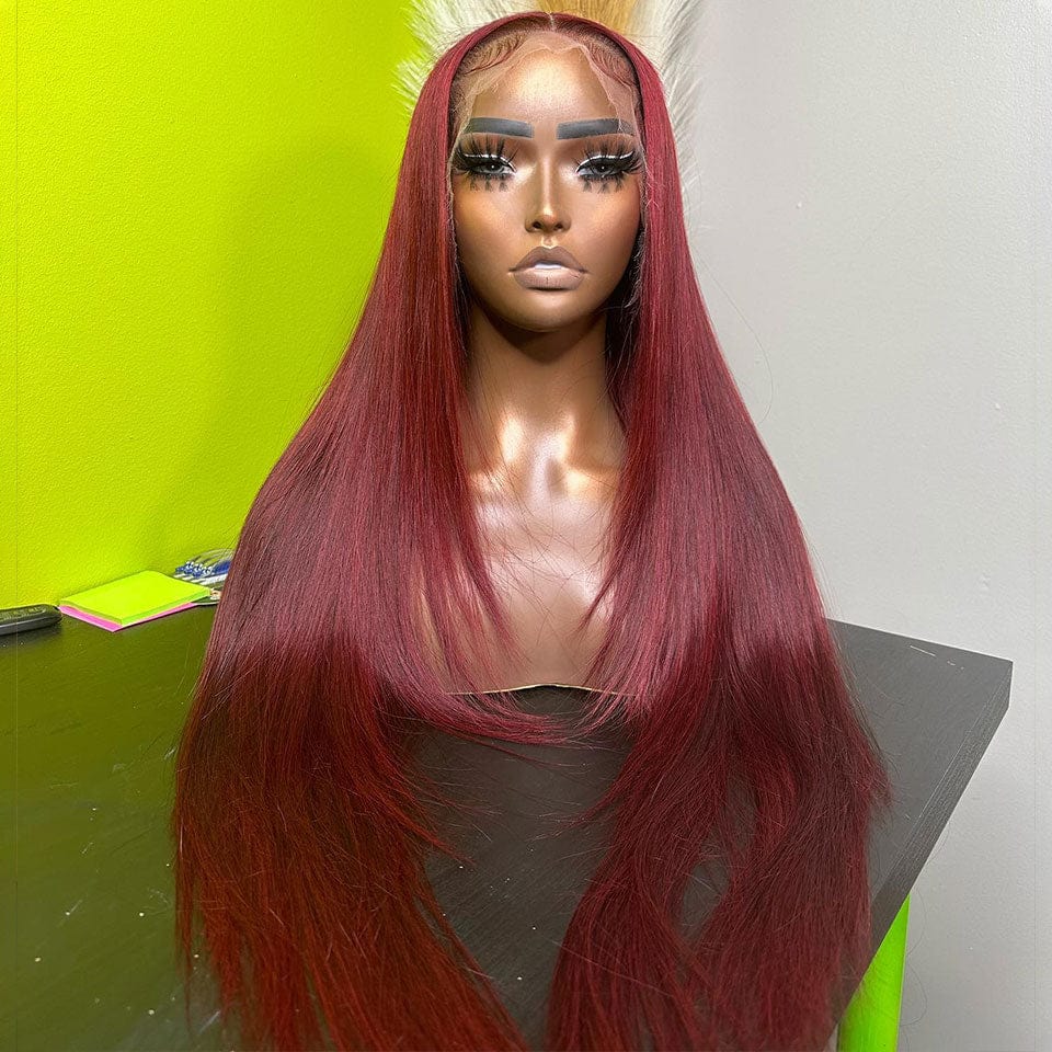 ailuxyhair-fr AILUXY 13x4 Lace Frontal 99J Bourgogne Lisse Longue Perruque 100% Cheveux Humains