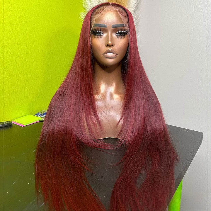 ailuxyhair-fr AILUXY 13x4 Lace Frontal 99J Bourgogne Lisse Longue Perruque 100% Cheveux Humains