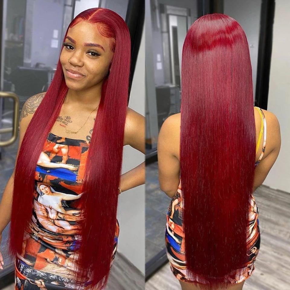 ailuxyhair-fr AILUXY 13x4 Lace Frontal 99J Bourgogne Lisse Longue Perruque 100% Cheveux Humains