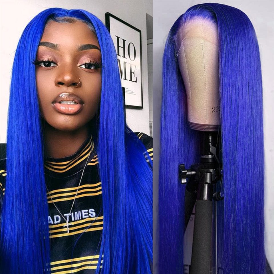 ailuxyhair-fr AILUXY 13x4 Lace Frontal Bleu Lisse Longue Perruque 100% Cheveux Humains
