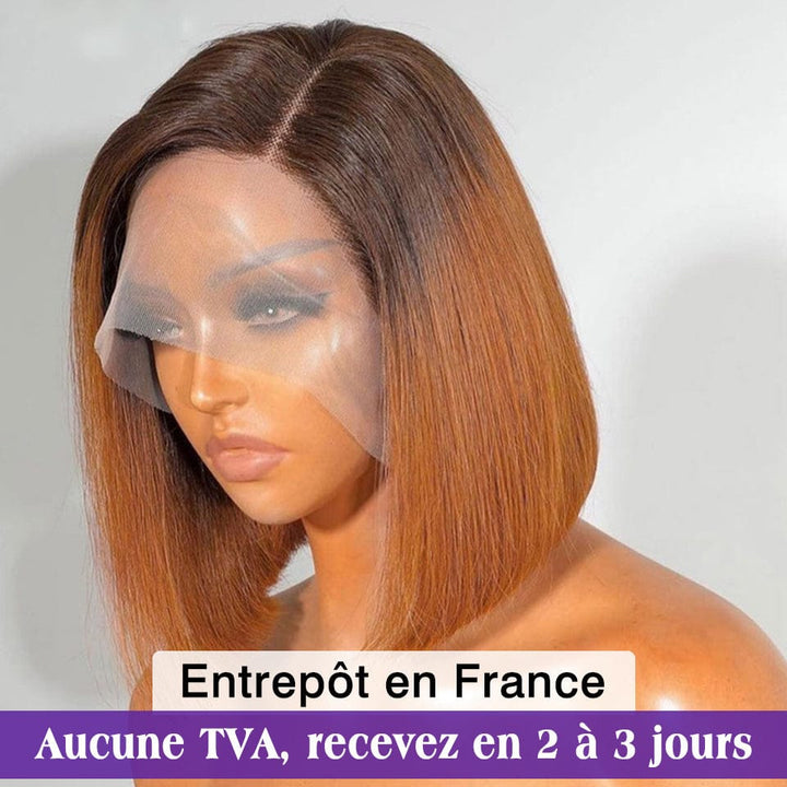ailuxyhair-fr AILUXY 13x4 Lace Frontal Bob Perruque Maron #4#30 Lisse Courte Perruque 100% Cheveux Humains