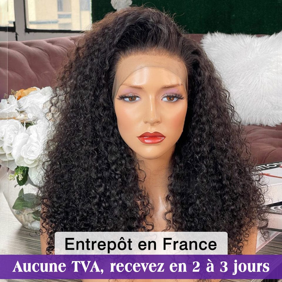 ailuxyhair-fr AILUXY 13x4 Lace Frontal Bouclée Noir Bob Perruque 250% densité 100% Cheveux Humains
