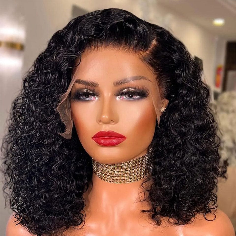 ailuxyhair-fr AILUXY 13x4 Lace Frontal Bouclée Noir Bob Perruque 250% densité 100% Cheveux Humains