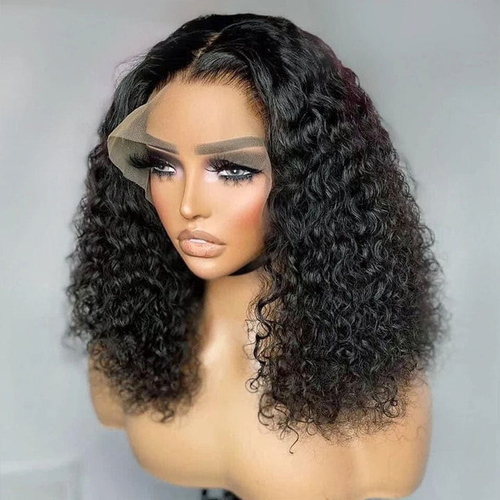 ailuxyhair-fr AILUXY 13x4 Lace Frontal Bouclée Noir Bob Perruque 250% densité 100% Cheveux Humains