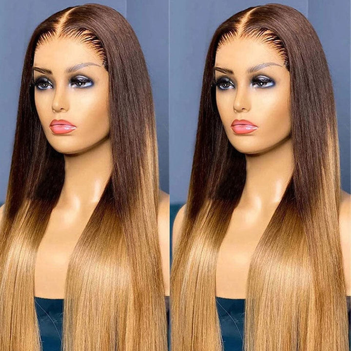 ailuxyhair-fr AILUXY 13x4 Lace Frontal Brun Aux Reflets Blonds #4#27 Lisse Longue Perruque 100% Cheveux Humains