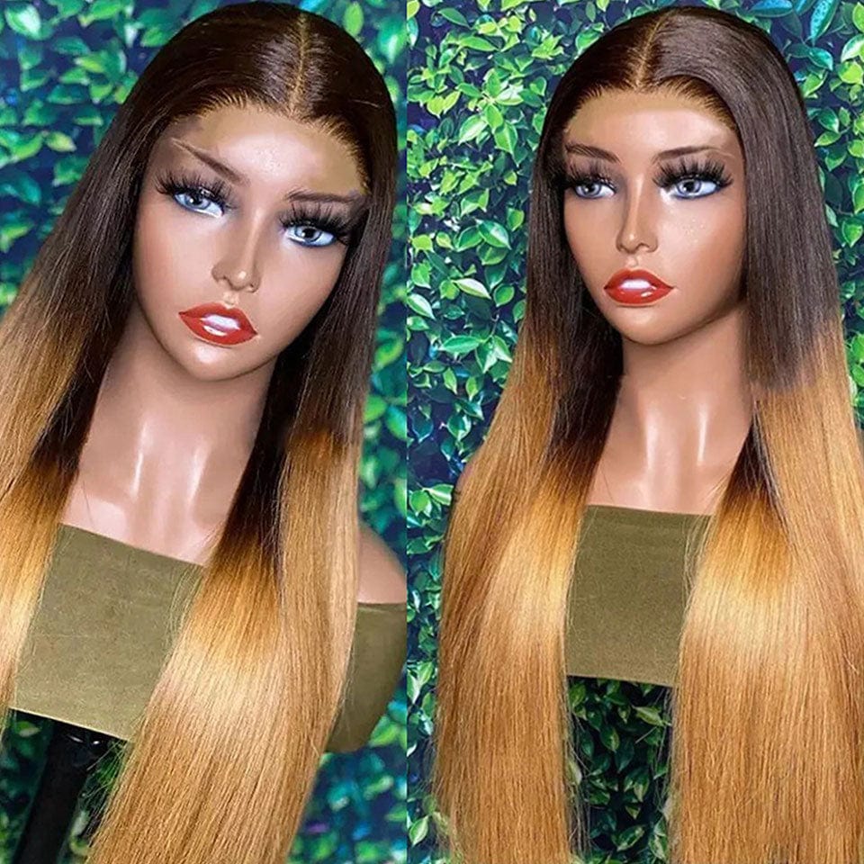 ailuxyhair-fr AILUXY 13x4 Lace Frontal Brun Aux Reflets Blonds #4#27 Lisse Longue Perruque 100% Cheveux Humains