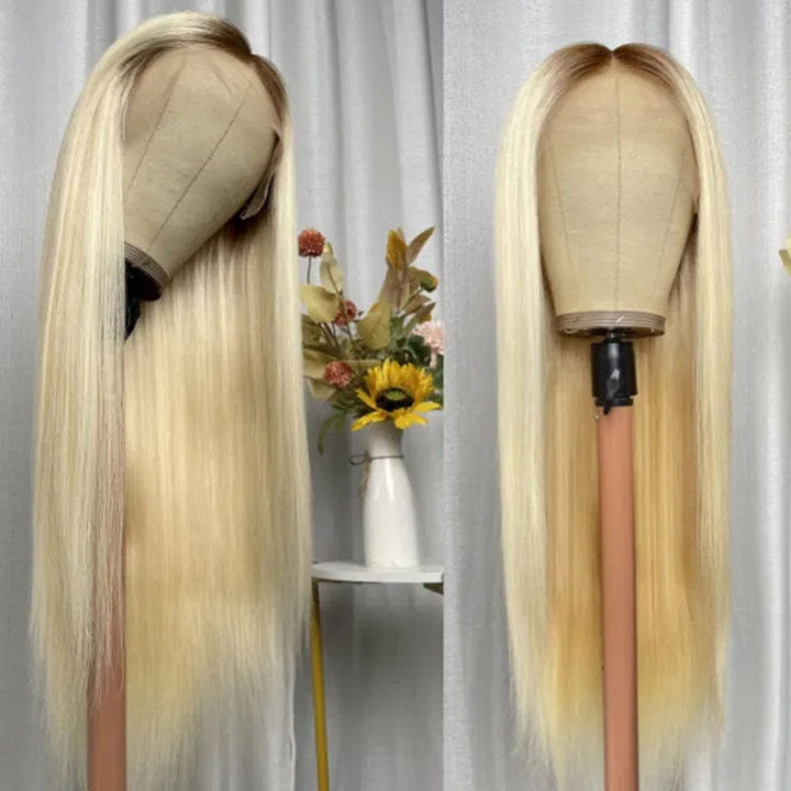 ailuxyhair-fr AILUXY 13x4 Lace Frontal Brun Balayage Blond #4#613 Lisse Perruque 100% Cheveux Humains