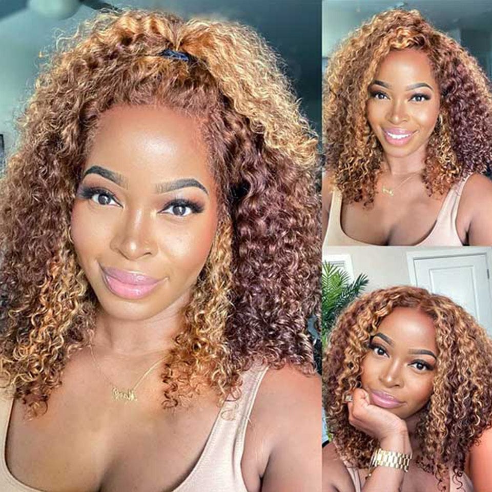 ailuxyhair-fr AILUXY 13x4 Lace Frontal Deep Wave Brun Balayage Miel Bob Perruque 100% Cheveux Humains