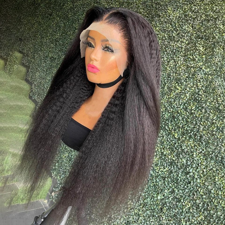 ailuxyhair-fr AILUXY 13x4 Lace Frontal Kinky Lisse Longue Noir Perruque 100% Cheveux Humains