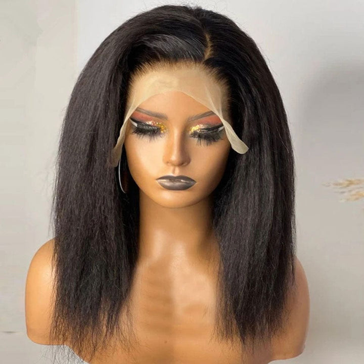 ailuxyhair-fr AILUXY 13x4 Lace Frontal Kinky Lisse Noir Bob Perruque 250% Densité 100% Cheveux Humains